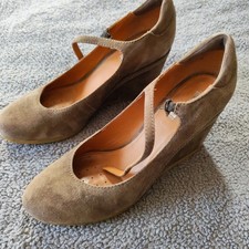 Geox Respira Shoes UK5 38 Womens Mushroom Grey/Brown Wedge Heel Leather/Suede