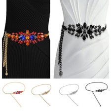 Women Skinny Crystal Flower Metal Waist Chain Belt Jeans Dress Waistband Decor