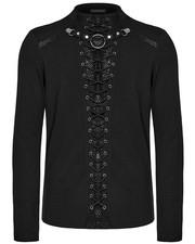 Punk Rave Mens Dark Gothic Punk Lace-Up Mesh Inset T Shirt Top Black