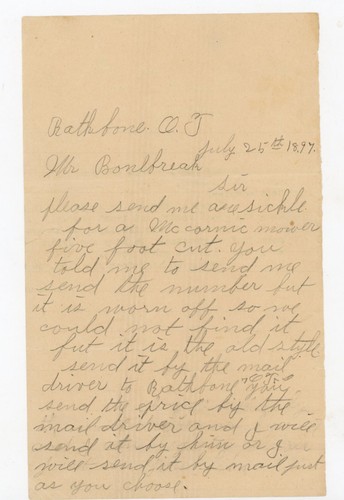 1897 manuscript letter - manuscript,