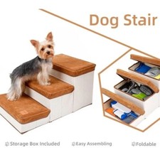 Dog Stairs Foldable Storage Box Pet 3 Steps Soft Fleece Padded Foam Lightweight