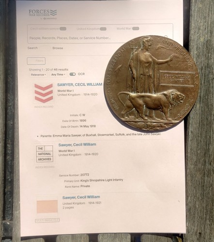 Ww1 death plaque private - death, to