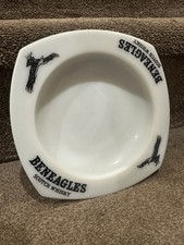 Vintage Beneagles Scotch Whisky Ashtray, Milk Glass Ashtray Square Retro Ashtray
