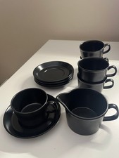 Vintage Wedgwood RAVENSTONE Matte Black Coffee/Tea Set - 5 Cups & Saucers + Jug