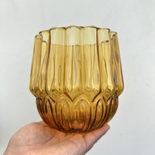 Vintage Amber Glass Ribbed Lantern Light Shade Replacement Fitter Swag Lamp 6"