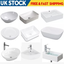 Bathroom Wash Sink Basin Wall Hung Rectangular Ceramic Countertop White