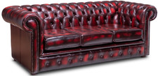 Chesterfield Three Seater Sofa Italian Antique Oxblood Red Leather