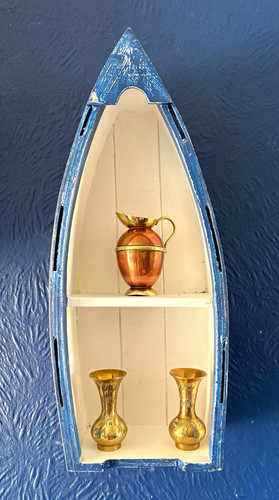 Blue white wooden boat - blue/white, boat-shaped