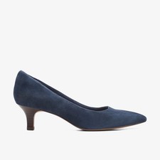 Clarks Womens Shondrah Jade Navy Suede Heels,Court Shoes Suede Smart