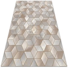 Outdoor Garden Patio Vinyl Washable Carpet Rug Picnic Mat Brown cubes 100x150