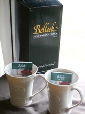 Boxed Set of 2 Belleek  CLADDAGH  10oz Mugs   - Stamped  - Ex Cond - NEW