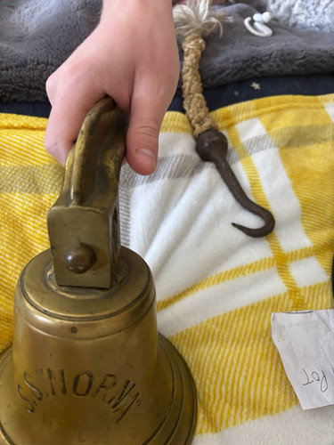 Brass ship bell engraved s - ship, s.s