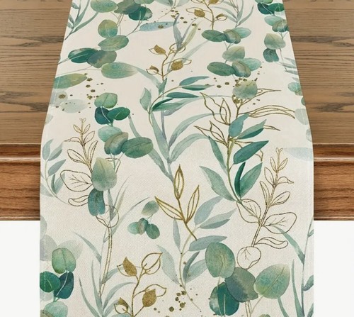 Spring table runner - table, eucalyptus
