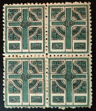 IRELAND 1907-16 SINN FEIN PROPAGANDA LABEL PALE BLUE & BLACK BLOCK OF 4 MNH €300