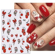 Nail Art Stickers Christmas Baubles Candy Canes Presents Bows Hearts (CS116)