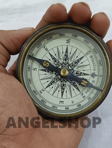 Antique brass pocket - brass, compass