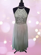 COAST Silver Grey Fully Lined Netted Sequinned Bodice Party Dress Size 10