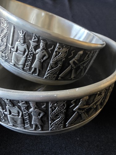 Pewter bowl set embossed - set, of
