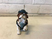 English Bulldog Figurine Card Player Sitting Brown & White Resin