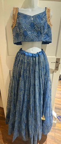 Blue gold lehenga - blue,