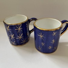 Sberna Deruta Signed Hand Painted Atomic Stars Blue Coffee Mugs from Italy Set 2
