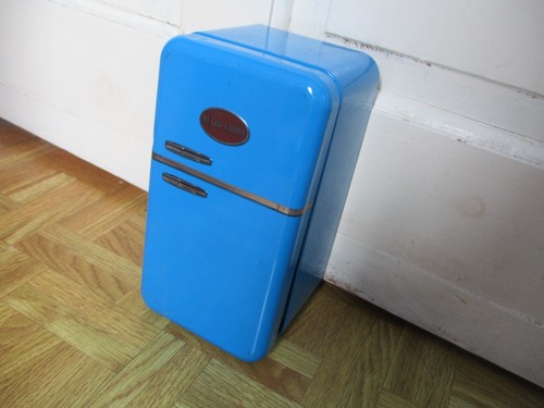 Blue metal fridge - metal,