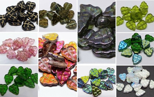 11mm czech glass pressed - glass, leaf