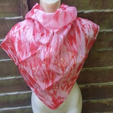 Vintage Ladies 100% Tie Dyed Floral Red Pink Silk Scarf