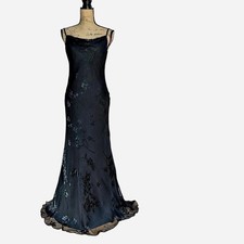 gothic 90s Y2K Maria Grachvogel Long Black Beaded Bias Cut Dress UK 8/10 (US 6)