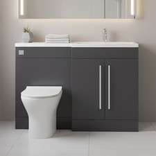 L-Shaped Combined Bathroom Vanity WC Toilet Sink Unit RH LH 1100mm Unit Grey