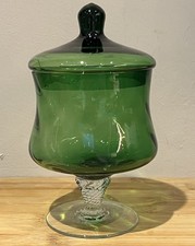 Empoli Green Glass Lidded Bon