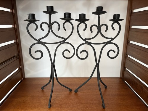 Pair black metal candle - black,