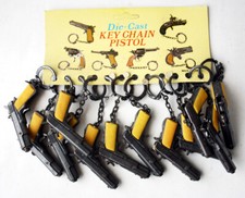 12X RARE VINTAGE 80'S COLT 45 CAP GUN DIE CAST KEY CHAIN PISTOL KEYCHAIN NEW !