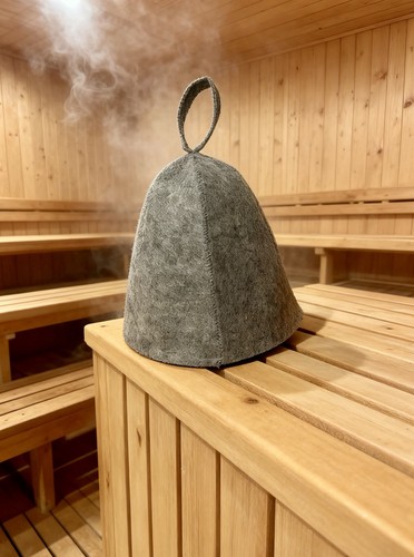 Grey wool feel sauna - wool, hat