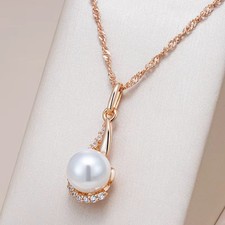 Elegant Necklace Pearl Pendant 585 Rolled Rolled Rose Gold 14K Jewelry Box