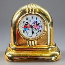 Disney Mickey & Minnie Mouse 2" Mini Mantle Clock Gold Tone Sock Hop Dancing Vtg