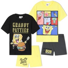 SpongeBob SquarePants Boys Pyjama Set 2 Pack PJ Short Sleeve Nightwear