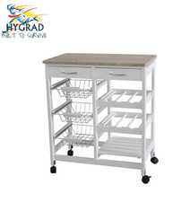 Wooden Kitchen Trolley Top Island Dining Cart Worktop Basket Storage 2 Colours