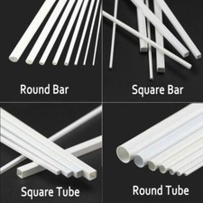 White ABS Styrene Tube Strip Plastic Round Square Bar Rod Stick Model 250mm