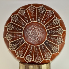 MOROCCAN LEATHER EMBROIDERED POUFFE FOOTSTOOL  BEANBAG TAN BROWN **HANDMADE**