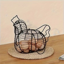 Cast Iron Chicken Shaped Egg Storage Basket for Countertops Pantry and Fridge