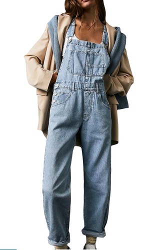 Y2k relaxed denim overalls - denim,