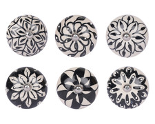 Ceramic Door Knobs Hand Painted Black & White Round Assorted Cupboards Drawers