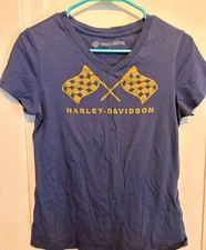 Harley-Davidson® Women's Retro Race Flag  V-Neck Tee, Blue 99237-19VW Size S