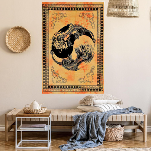 Yin yang dragon tapestry - yin,