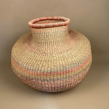 Vintage round african basket - round,