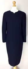 vintage JAEGER navy blue l/s wool crepe shift dress classic elegant UK 12