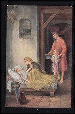 Artist postcard: Paul Bender: family at the bedside, publisher H.K. & Co., unused