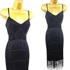 Vintage Karen Millen 1 UK 8  Black Charleston Crochet Beaded Flapper Dress