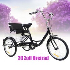 20 Inch Adult Tricycle Bike 1 Speed Trike 3-Wheel Bicycle w/ Basket & Kid's Seat